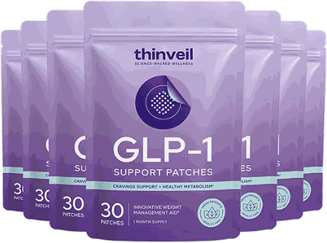 Thinveil GLP-1 Support Patches — sechs Beutel mit je 30 Pflastern